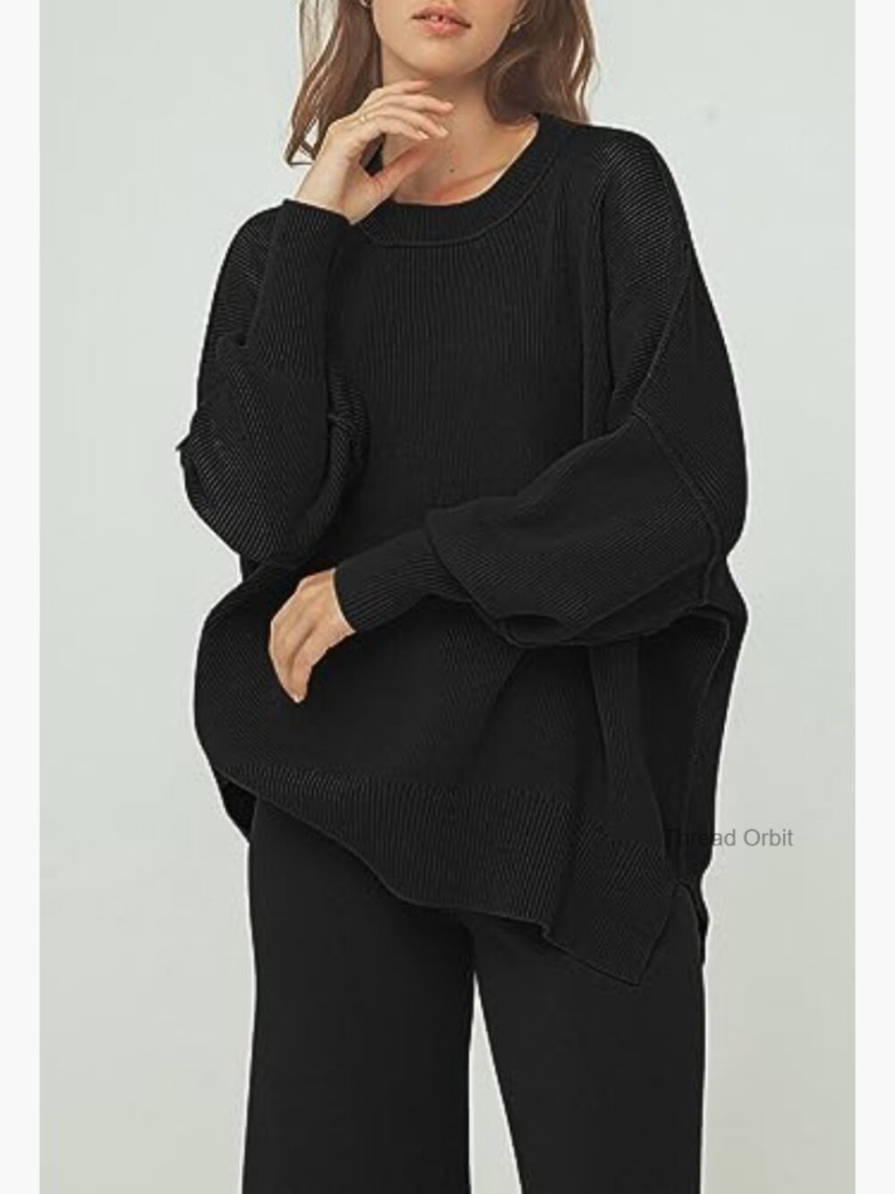 Medium Knit Sweater Set with Wide Leg Pants Loose Lounge Wear - Picture 4 of 7
